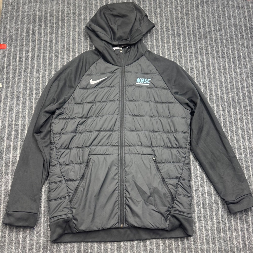 Nike Mens Therma Full Zip Winterized Hoodie Large Black Quilted Hybrid Jacket